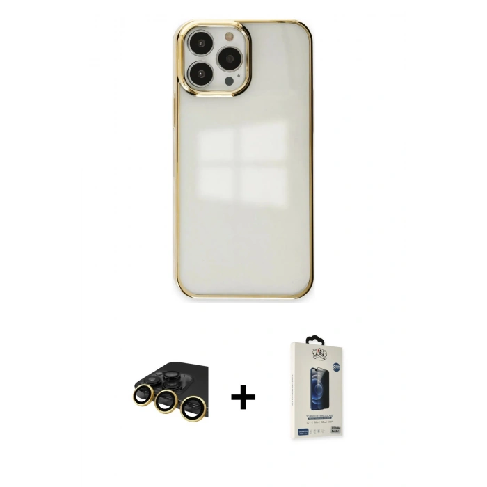 MARSİLYAN™- iPhone 13 Pro Max Kılıf Doruk Doku Prime - Siyah Bilvis Hayalet Cam Ekran Koruyucu + Raze Metal Kamera Lens - GD