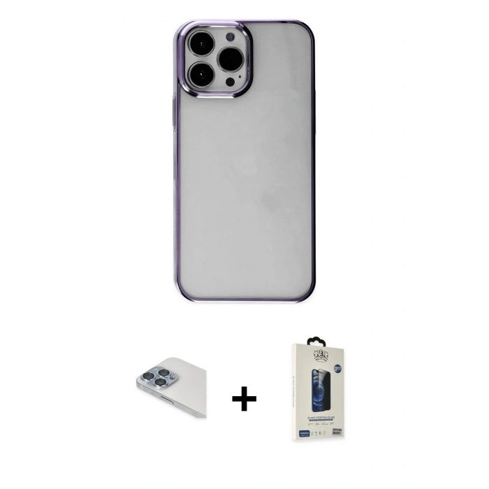 MARSİLYAN™- iPhone 13 Pro Max Kılıf Doruk Doku Prime - Siyah Bilvis Hayalet Cam Ekran Koruyucu + Pers Alüminyum Kamera Lens - SABE