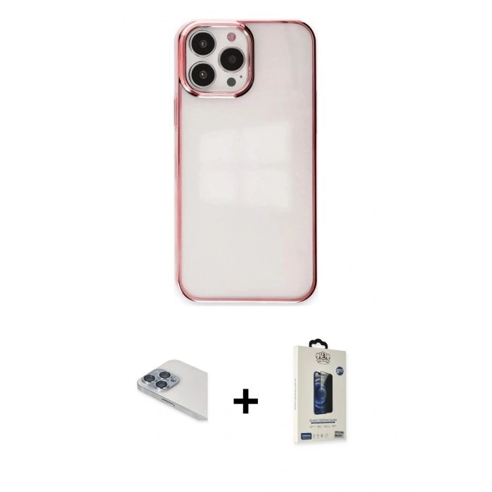 MARSİLYAN™- iPhone 13 Pro Max Kılıf Doruk Doku Prime - Siyah Bilvis Hayalet Cam Ekran Koruyucu + Pers Alüminyum Kamera Lens - SABE