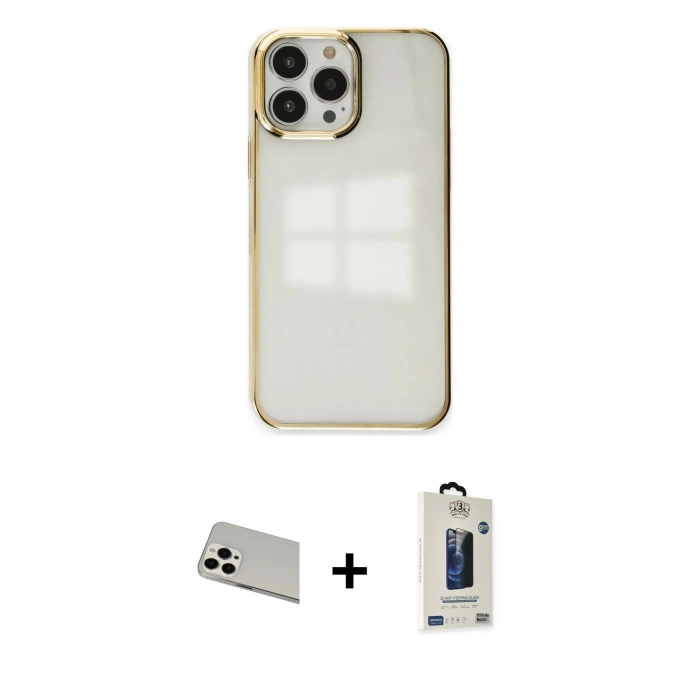 MARSİLYAN™- iPhone 13 Pro Max Kılıf Doruk Doku Prime - Siyah Bilvis Hayalet Cam Ekran Koruyucu + Rainbow Kamera Lens Koruma Cam - BZ