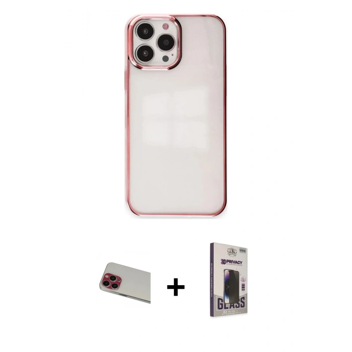 MARSİLYAN™- iPhone 13 Pro Max Kılıf Doruk Doku Prime - Siyah Bilvis Hayalet Cam Ekran Koruyucu + Rainbow Kamera Lens Koruma Cam - KI