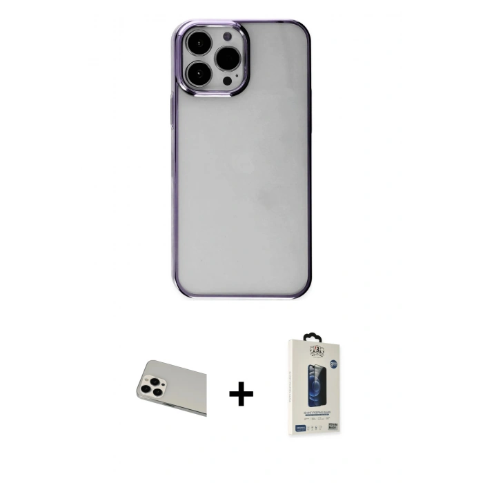 MARSİLYAN™- iPhone 13 Pro Max Kılıf Doruk Doku Prime - Siyah Bilvis Hayalet Cam Ekran Koruyucu + Rainbow Kamera Lens Koruma Cam - BZ