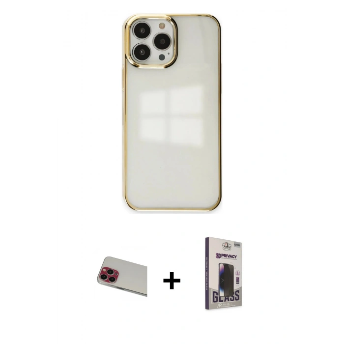 MARSİLYAN™- iPhone 13 Pro Max Kılıf Doruk Doku Prime - Siyah Bilvis Hayalet Cam Ekran Koruyucu + Rainbow Kamera Lens Koruma Cam - KI