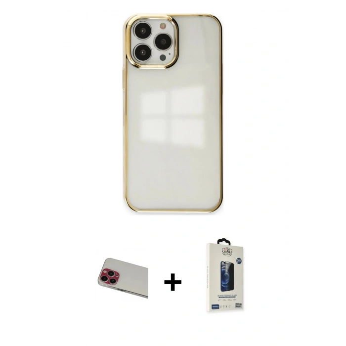 MARSİLYAN™- iPhone 13 Pro Max Kılıf Doruk Doku Prime - Siyah Bilvis Hayalet Cam Ekran Koruyucu + Rainbow Kamera Lens Koruma Cam - KI