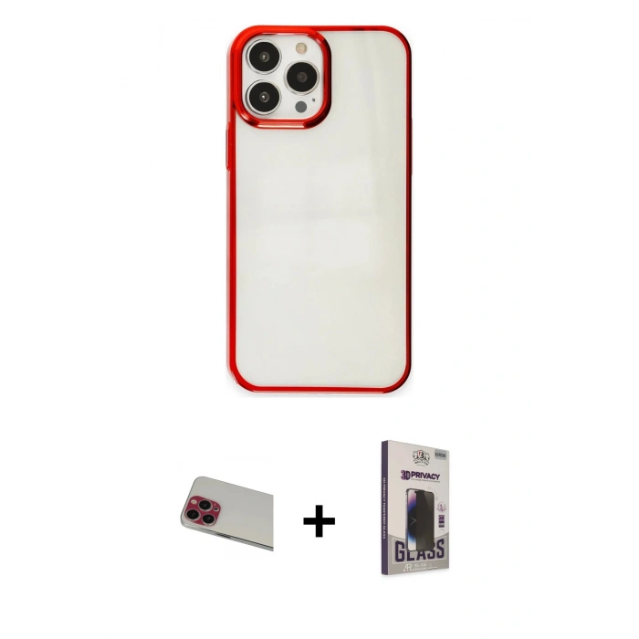 MARSİLYAN™- iPhone 13 Pro Max Kılıf Doruk Doku Prime - Siyah Bilvis Hayalet Cam Ekran Koruyucu + Rainbow Kamera Lens Koruma Cam - KI