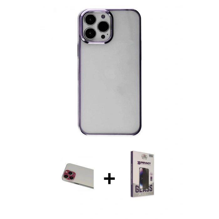MARSİLYAN™- iPhone 13 Pro Max Kılıf Doruk Doku Prime - Siyah Bilvis Hayalet Cam Ekran Koruyucu + Rainbow Kamera Lens Koruma Cam - KI
