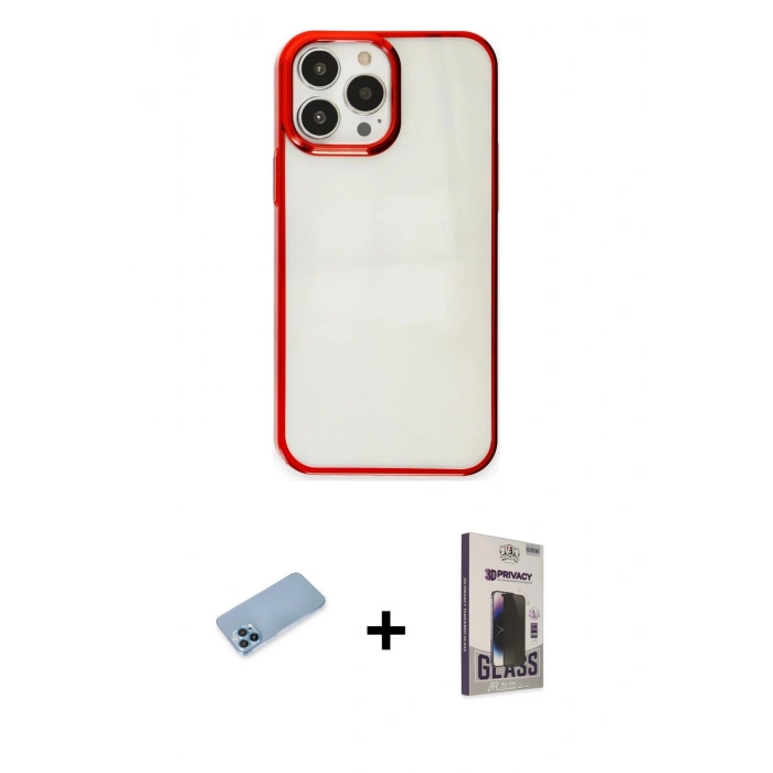 MARSİLYAN™- iPhone 13 Pro Max Kılıf Doruk Doku Prime - Siyah Bilvis Hayalet Cam Ekran Koruyucu + Shine Kamera Lens Koruma Cam - MI