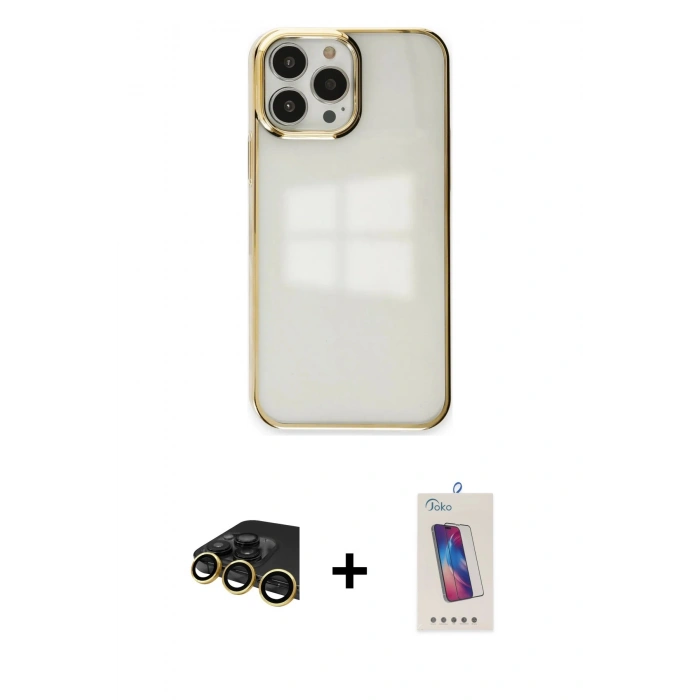 MARSİLYAN™- iPhone 13 Pro Max Kılıf Doruk Doku Prime - Siyah Joko 5D Cam + Raze Metal Kamera Lens - GD
