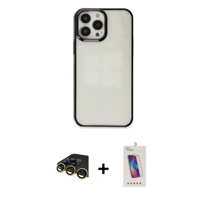 MARSİLYAN™- iPhone 13 Pro Max Kılıf Doruk Doku Prime - Siyah Joko 5D Cam + Raze Metal Kamera Lens - GD