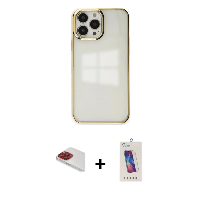 MARSİLYAN™- iPhone 13 Pro Max Kılıf Doruk Doku Prime - Siyah Joko 5D Cam + Pers Alüminyum Kamera Lens - KI