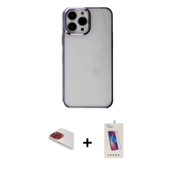 MARSİLYAN™- iPhone 13 Pro Max Kılıf Doruk Doku Prime - Siyah Joko 5D Cam + Pers Alüminyum Kamera Lens - KI