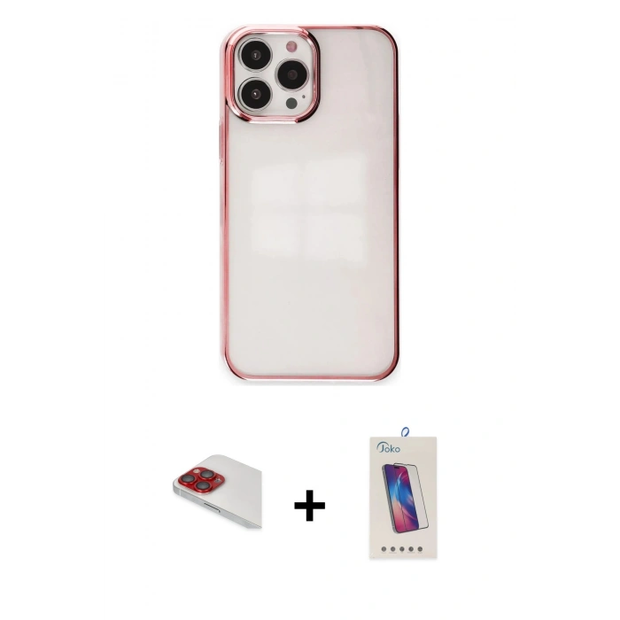 MARSİLYAN™- iPhone 13 Pro Max Kılıf Doruk Doku Prime - Siyah Joko 5D Cam + Pers Alüminyum Kamera Lens - KI
