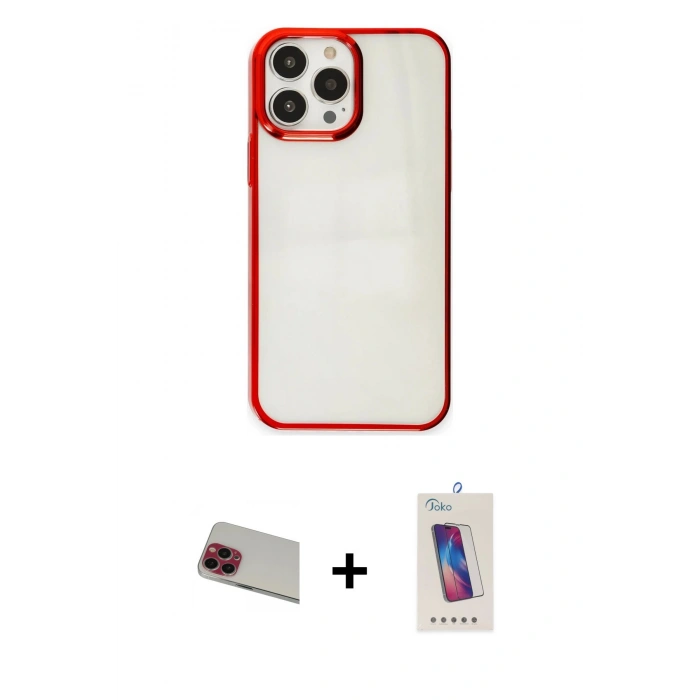 MARSİLYAN™- iPhone 13 Pro Max Kılıf Doruk Doku Prime - Siyah Joko 5D Cam + Rainbow Kamera Lens Koruma Cam - KI