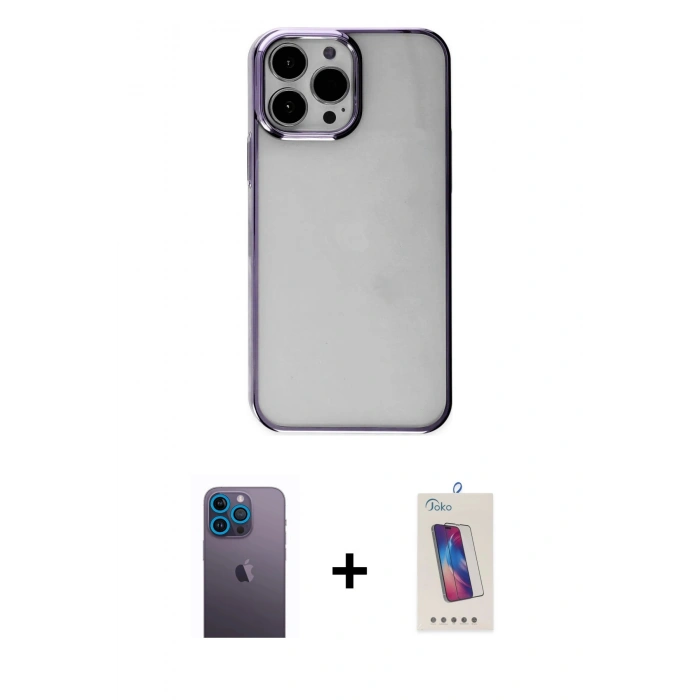 MARSİLYAN™- iPhone 13 Pro Max Kılıf Doruk Doku Prime - Siyah Joko 5D Cam + Neon Fosforlu Kamera Lens - MI