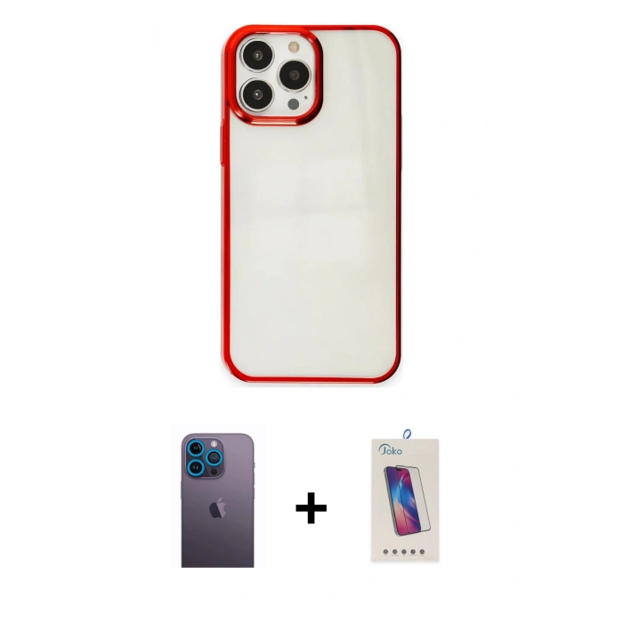 MARSİLYAN™- iPhone 13 Pro Max Kılıf Doruk Doku Prime - Siyah Joko 5D Cam + Neon Fosforlu Kamera Lens - MI