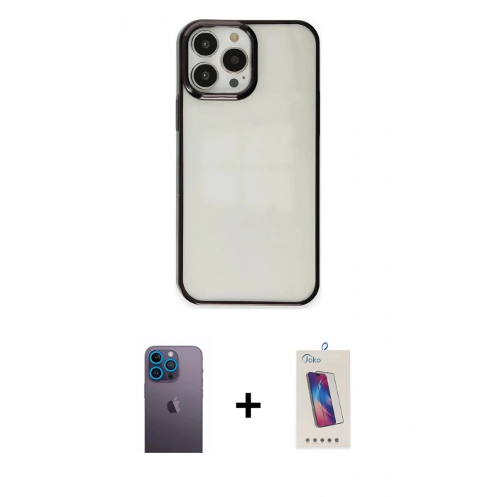 MARSİLYAN™- iPhone 13 Pro Max Kılıf Doruk Doku Prime - Siyah Joko 5D Cam + Neon Fosforlu Kamera Lens - MI