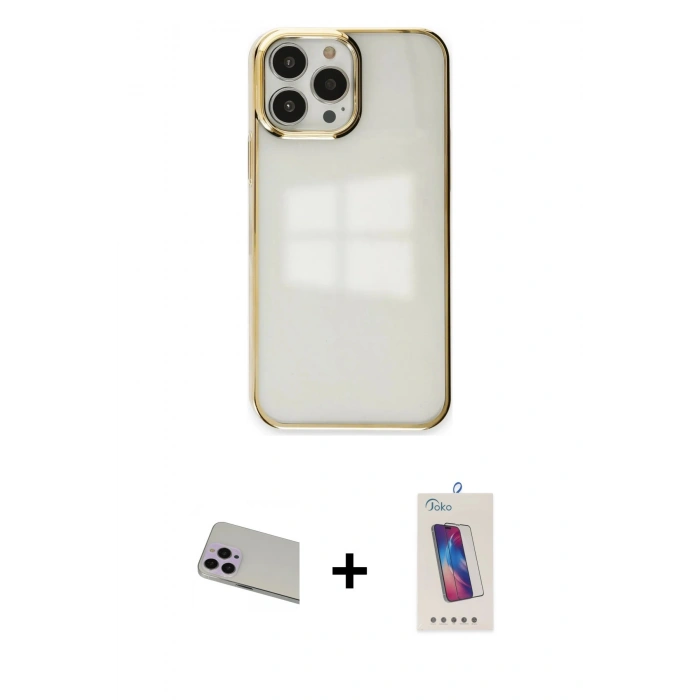MARSİLYAN™- iPhone 13 Pro Max Kılıf Doruk Doku Prime - Siyah Joko 5D Cam + Rainbow Kamera Lens Koruma Cam - MR