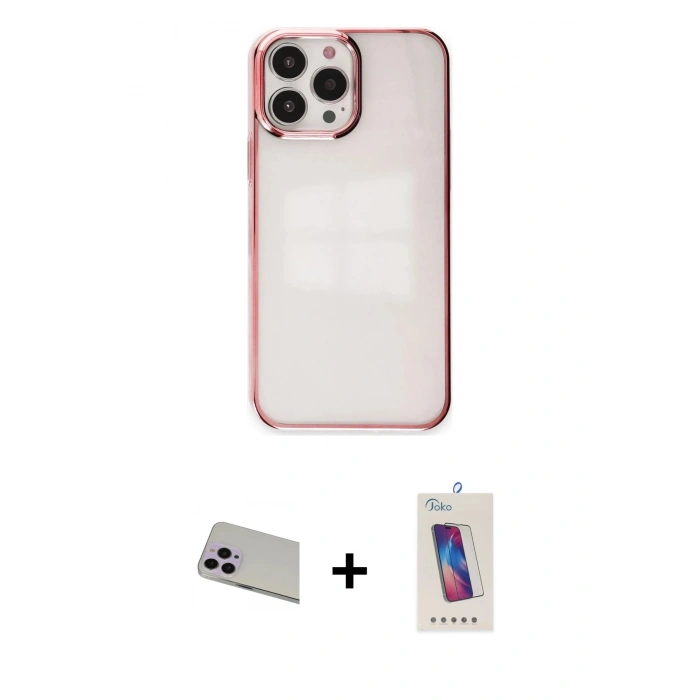 MARSİLYAN™- iPhone 13 Pro Max Kılıf Doruk Doku Prime - Siyah Joko 5D Cam + Rainbow Kamera Lens Koruma Cam - MR