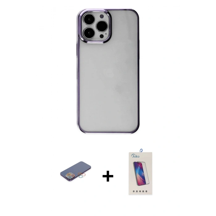 MARSİLYAN™- iPhone 13 Pro Max Kılıf Doruk Doku Prime - Siyah Joko 5D Cam + Renkli Kamera Lens Koruma Cam - PE