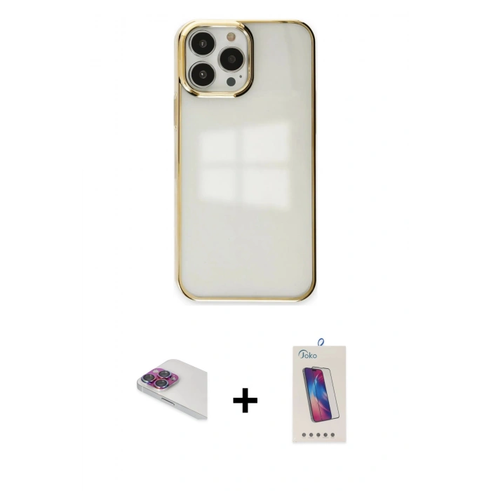 MARSİLYAN™- iPhone 13 Pro Max Kılıf Doruk Doku Prime - Siyah Joko 5D Cam + Pers Alüminyum Kamera Lens - GI