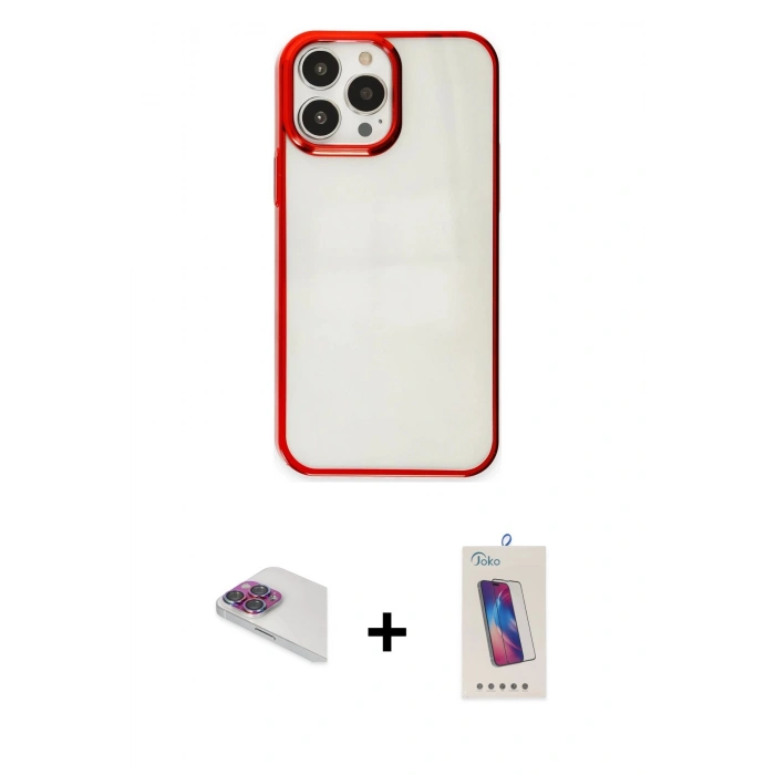 MARSİLYAN™- iPhone 13 Pro Max Kılıf Doruk Doku Prime - Siyah Joko 5D Cam + Pers Alüminyum Kamera Lens - GI