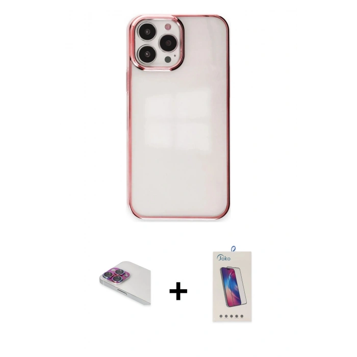 MARSİLYAN™- iPhone 13 Pro Max Kılıf Doruk Doku Prime - Siyah Joko 5D Cam + Pers Alüminyum Kamera Lens - GI