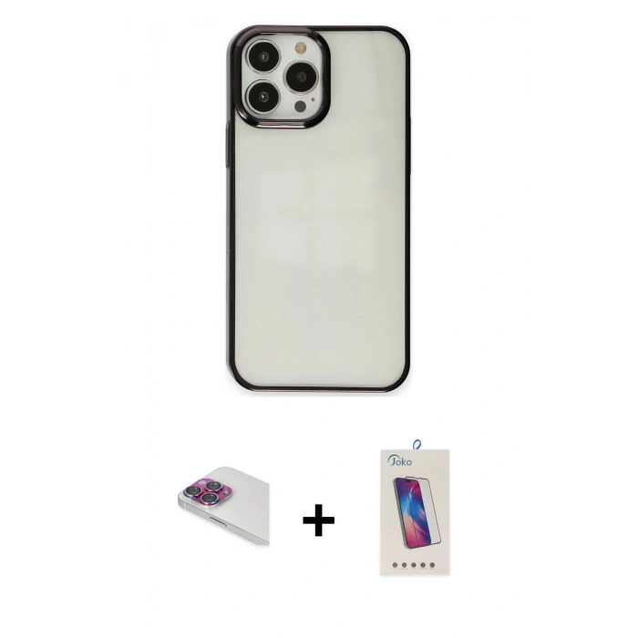 MARSİLYAN™- iPhone 13 Pro Max Kılıf Doruk Doku Prime - Siyah Joko 5D Cam + Pers Alüminyum Kamera Lens - GI