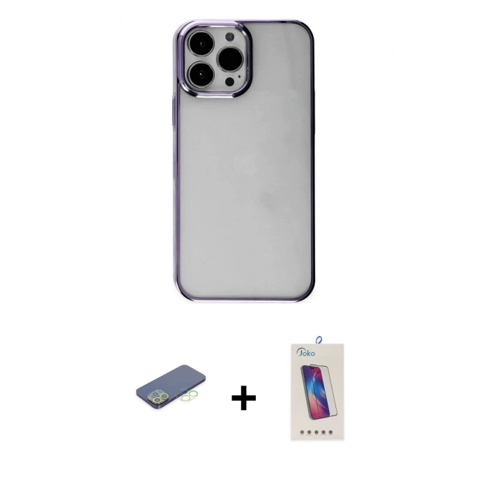 MARSİLYAN™- iPhone 13 Pro Max Kılıf Doruk Doku Prime - Siyah Joko 5D Cam + Renkli Kamera Lens Koruma Cam - YL