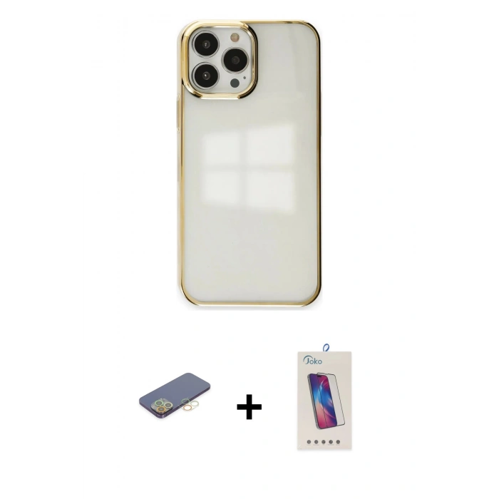 MARSİLYAN™- iPhone 13 Pro Max Kılıf Doruk Doku Prime - Siyah Joko 5D Cam + Renkli Kamera Lens Koruma Cam - SI