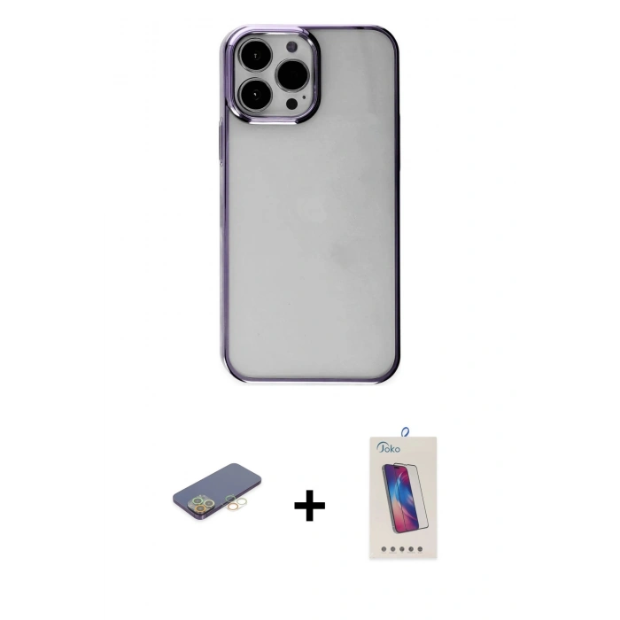 MARSİLYAN™- iPhone 13 Pro Max Kılıf Doruk Doku Prime - Siyah Joko 5D Cam + Renkli Kamera Lens Koruma Cam - SI