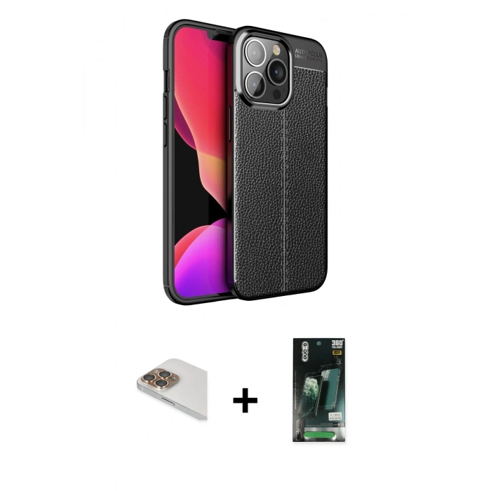 MARSİLYAN™- iPhone 13 Pro Max Kılıf Doruk Klasik Özel Seri - Şeffaf 360 Full Body Arka Koruyucu + Pers Alüminyum Kamera Lens - GD