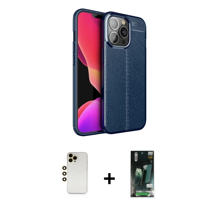 MARSİLYAN™- iPhone 13 Pro Max Kılıf Doruk Klasik Özel Seri - Şeffaf 360 Full Body Arka Koruyucu + Shine Kamera Lens - GD