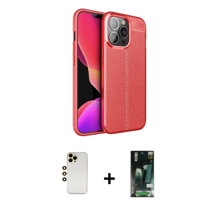 MARSİLYAN™- iPhone 13 Pro Max Kılıf Doruk Klasik Özel Seri - Şeffaf 360 Full Body Arka Koruyucu + Shine Kamera Lens - GD