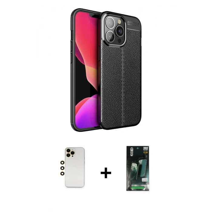MARSİLYAN™- iPhone 13 Pro Max Kılıf Doruk Klasik Özel Seri - Şeffaf 360 Full Body Arka Koruyucu + Shine Kamera Lens - GD