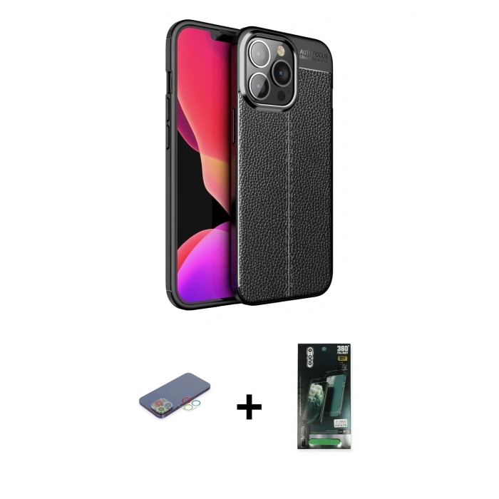 MARSİLYAN™- iPhone 13 Pro Max Kılıf Doruk Klasik Özel Seri - Şeffaf 360 Full Body Arka Koruyucu + Renkli Kamera Lens Koruma Cam - MI