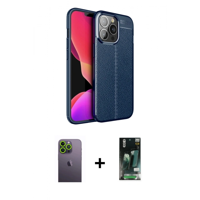 MARSİLYAN™- iPhone 13 Pro Max Kılıf Doruk Klasik Özel Seri - Şeffaf 360 Full Body Arka Koruyucu + Neon Fosforlu Kamera Lens - YL