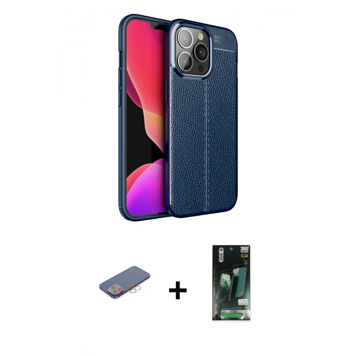 MARSİLYAN™- iPhone 13 Pro Max Kılıf Doruk Klasik Özel Seri - Şeffaf 360 Full Body Arka Koruyucu + Renkli Kamera Lens Koruma Cam - PE