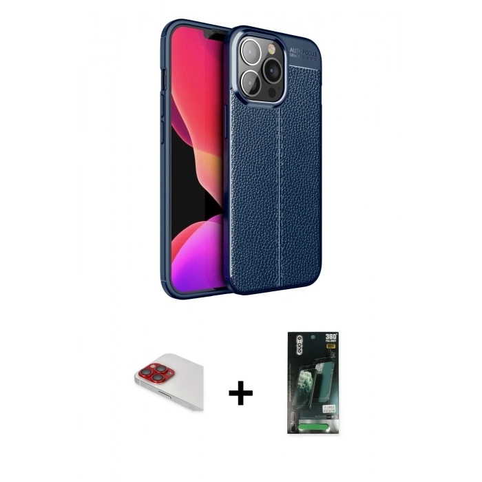 MARSİLYAN™- iPhone 13 Pro Max Kılıf Doruk Klasik Özel Seri - Şeffaf 360 Full Body Arka Koruyucu + Pers Alüminyum Kamera Lens - KI