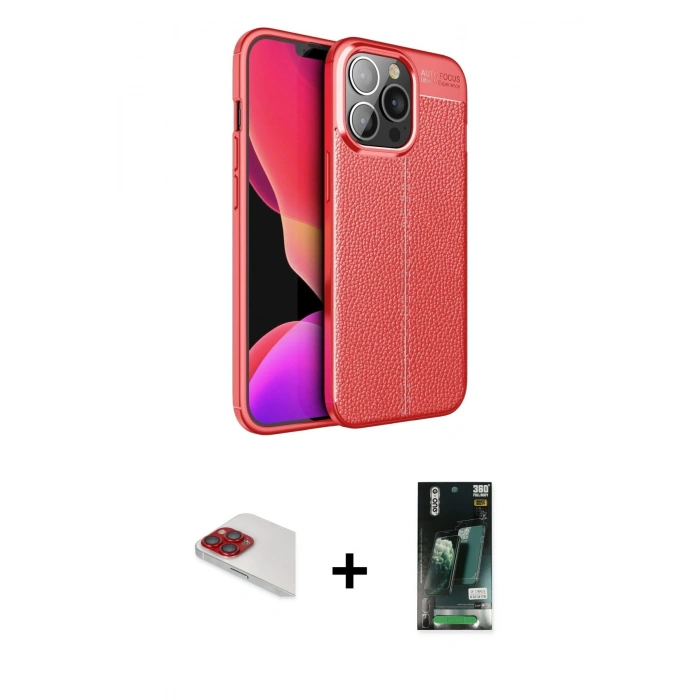 MARSİLYAN™- iPhone 13 Pro Max Kılıf Doruk Klasik Özel Seri - Şeffaf 360 Full Body Arka Koruyucu + Pers Alüminyum Kamera Lens - KI