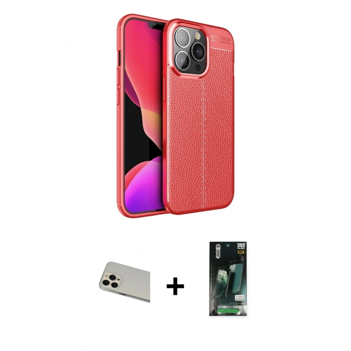 MARSİLYAN™- iPhone 13 Pro Max Kılıf Doruk Klasik Özel Seri - Şeffaf 360 Full Body Arka Koruyucu + Rainbow Kamera Lens Koruma Cam - REGD