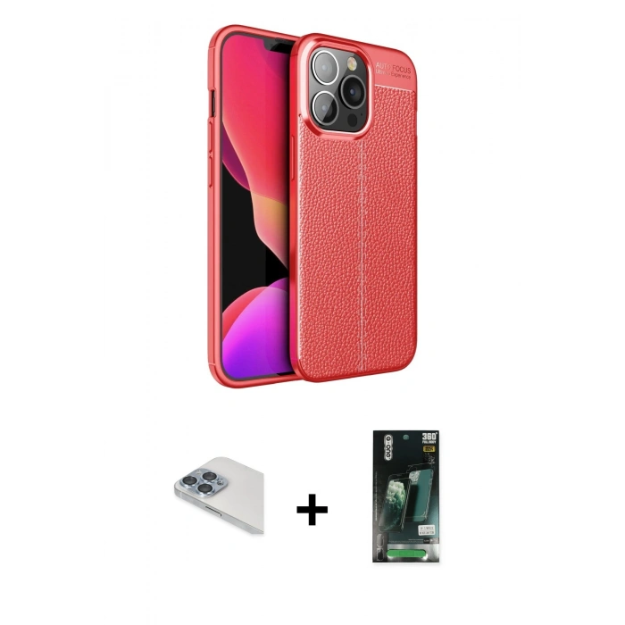 MARSİLYAN™- iPhone 13 Pro Max Kılıf Doruk Klasik Özel Seri - Şeffaf 360 Full Body Arka Koruyucu + Pers Alüminyum Kamera Lens - SABE