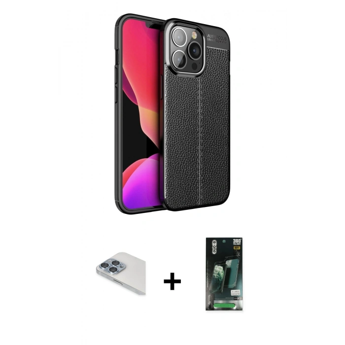 MARSİLYAN™- iPhone 13 Pro Max Kılıf Doruk Klasik Özel Seri - Şeffaf 360 Full Body Arka Koruyucu + Pers Alüminyum Kamera Lens - SABE