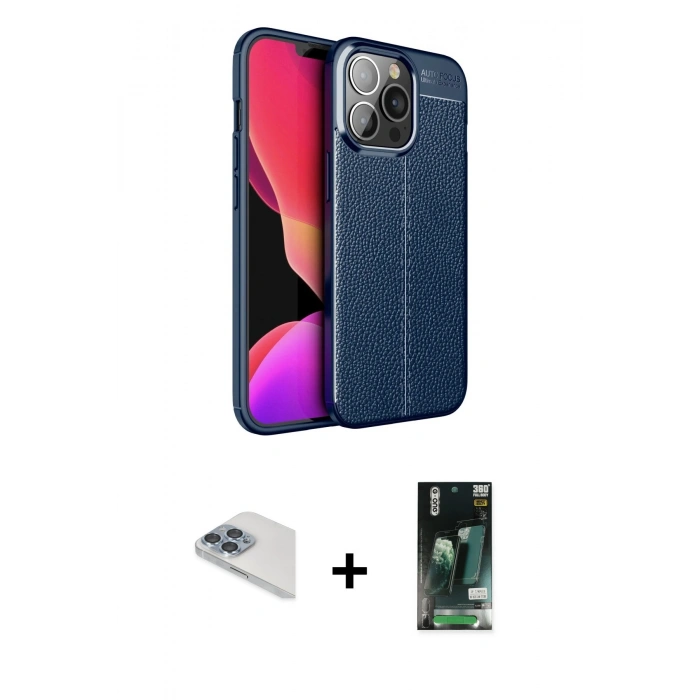 MARSİLYAN™- iPhone 13 Pro Max Kılıf Doruk Klasik Özel Seri - Şeffaf 360 Full Body Arka Koruyucu + Pers Alüminyum Kamera Lens - SABE