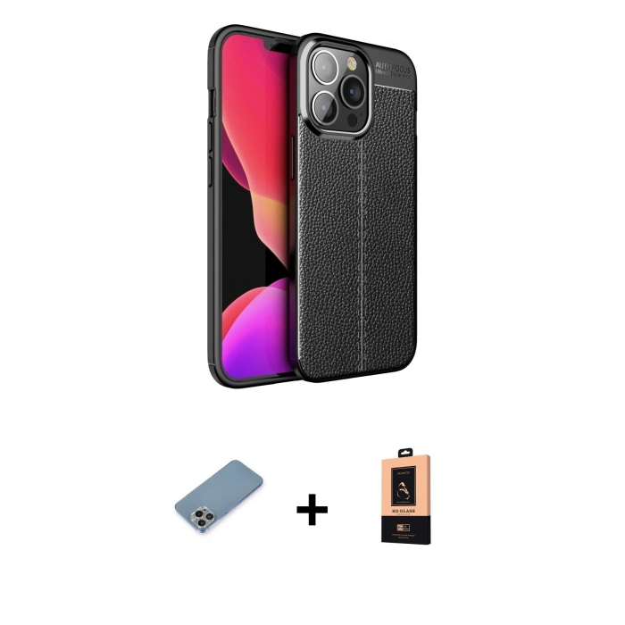MARSİLYAN™- iPhone 13 Pro Max Kılıf Doruk Klasik Özel Seri - Şeffaf Maxco Cam Ekran Koruyucu + Shine Kamera Lens Koruma Cam - GI