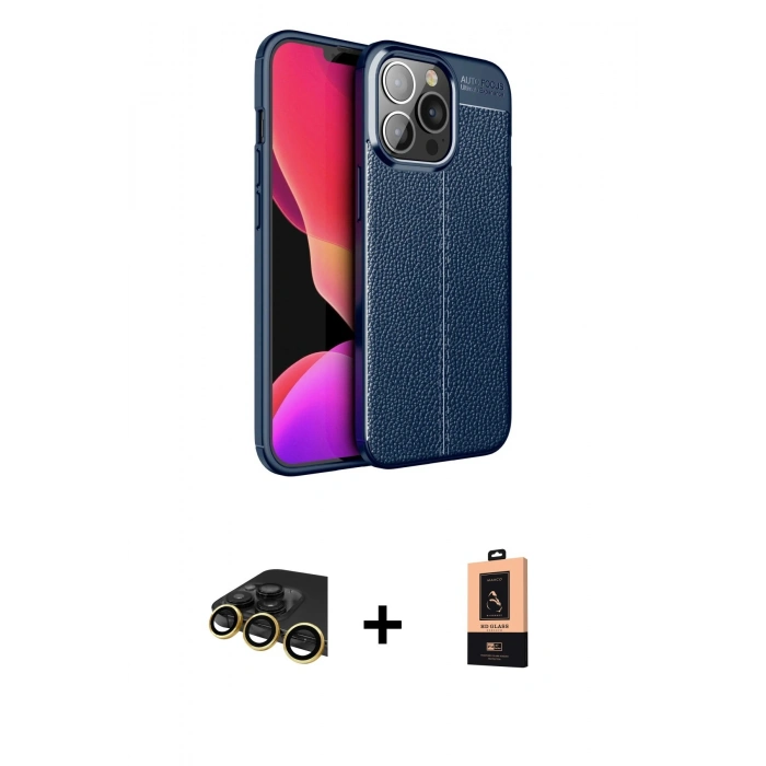 MARSİLYAN™- iPhone 13 Pro Max Kılıf Doruk Klasik Özel Seri - Şeffaf Maxco Cam Ekran Koruyucu + Raze Metal Kamera Lens - GD