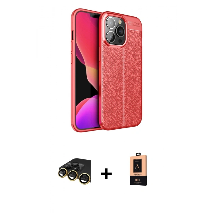 MARSİLYAN™- iPhone 13 Pro Max Kılıf Doruk Klasik Özel Seri - Şeffaf Maxco Cam Ekran Koruyucu + Raze Metal Kamera Lens - GD