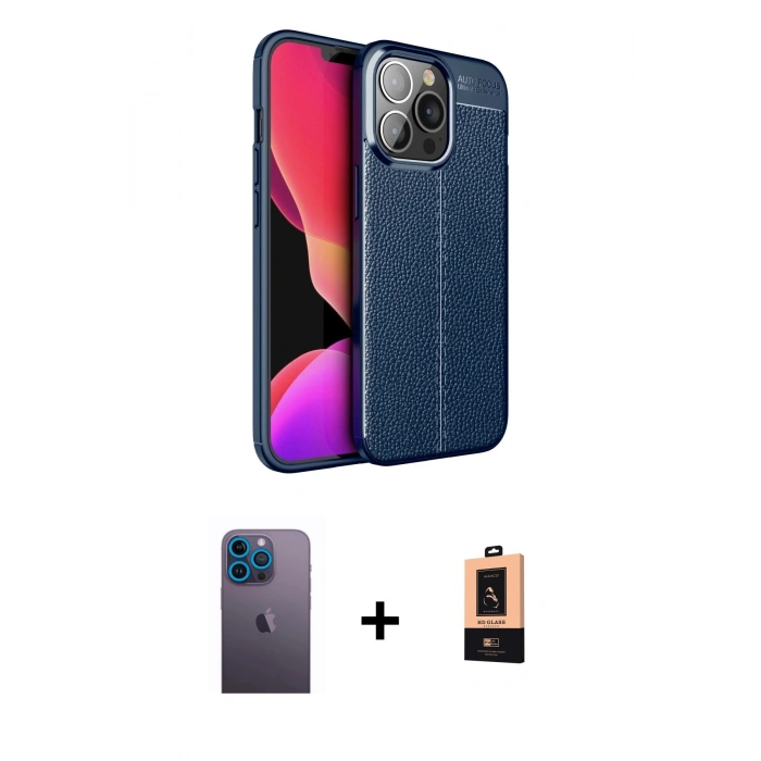 MARSİLYAN™- iPhone 13 Pro Max Kılıf Doruk Klasik Özel Seri - Şeffaf Maxco Cam Ekran Koruyucu + Neon Fosforlu Kamera Lens - MI