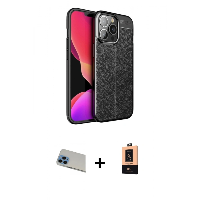 MARSİLYAN™- iPhone 13 Pro Max Kılıf Doruk Klasik Özel Seri - Şeffaf Maxco Cam Ekran Koruyucu + Rainbow Kamera Lens Koruma Cam - MI