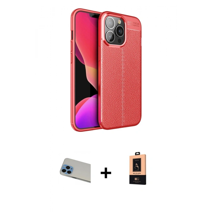 MARSİLYAN™- iPhone 13 Pro Max Kılıf Doruk Klasik Özel Seri - Şeffaf Maxco Cam Ekran Koruyucu + Rainbow Kamera Lens Koruma Cam - MI
