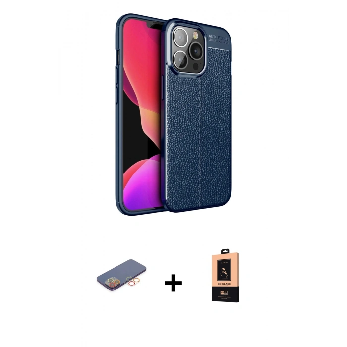 MARSİLYAN™- iPhone 13 Pro Max Kılıf Doruk Klasik Özel Seri - Şeffaf Maxco Cam Ekran Koruyucu + Renkli Kamera Lens Koruma Cam - TU